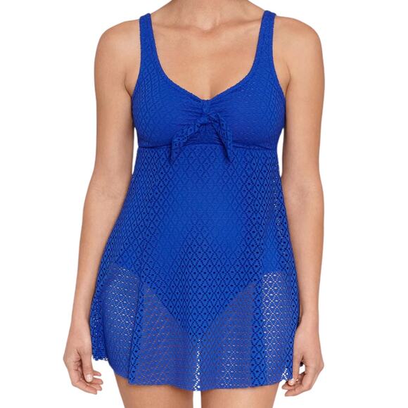 Swim Solutions Women’s Crochet Tummy Control One Piece Swim Dress Blue Size 8 - Picture 1 of 2